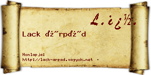 Lack Árpád névjegykártya